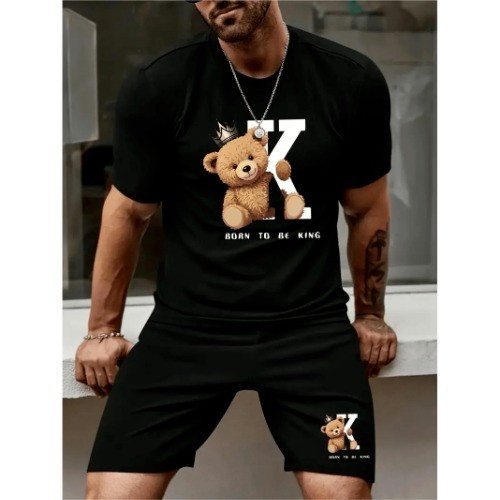conjunto camiseta e bermuda urso king moleton  esporte/casual academia lançamento