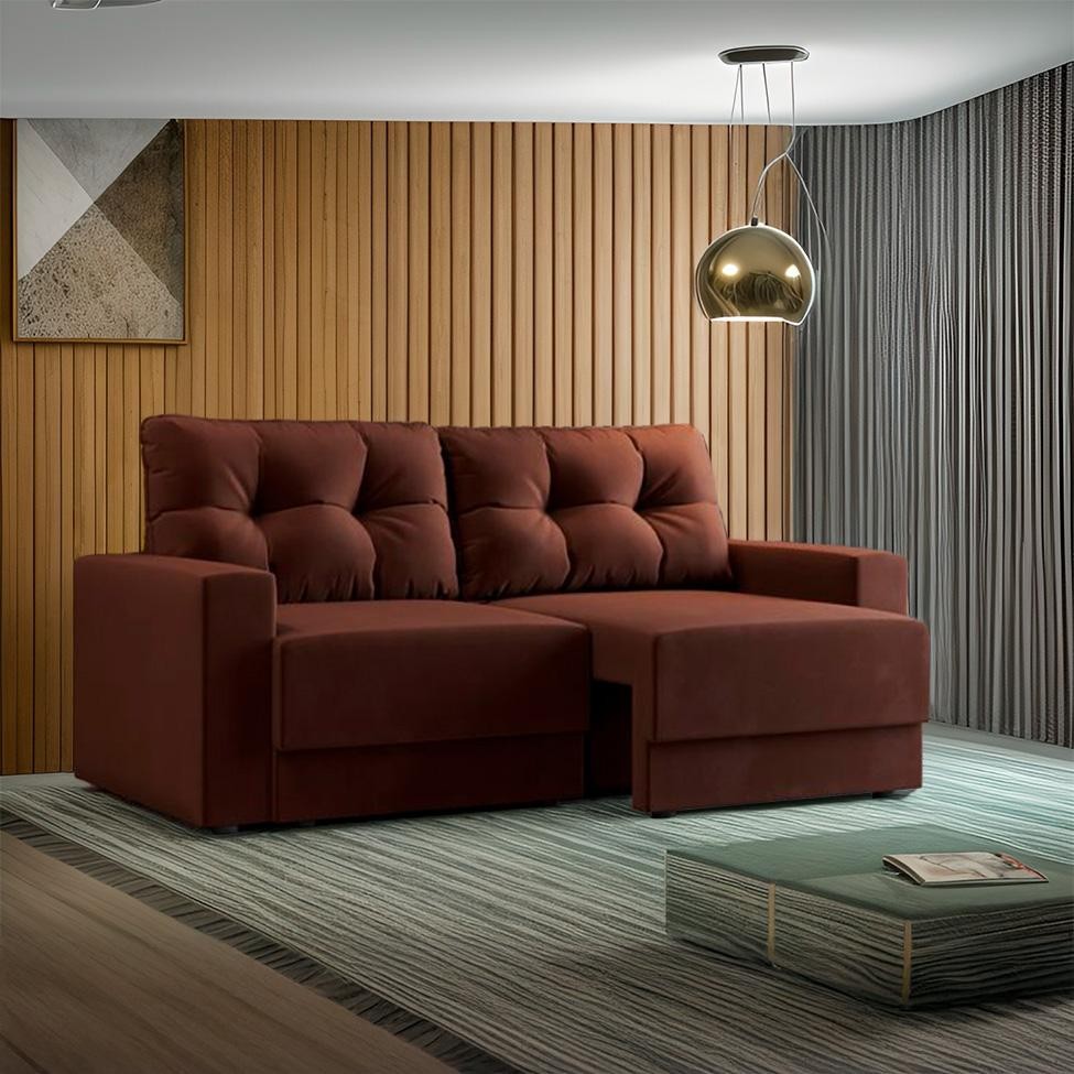 Sofá 2 Lugares Retrátil Lorna Suede Marrom 140 cm