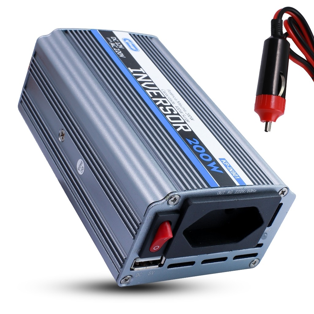 Inversor de Tensão Automotivo 200W Onda Senoidal DC 12V Para AC 200V Led Indicador Porta USB 5V