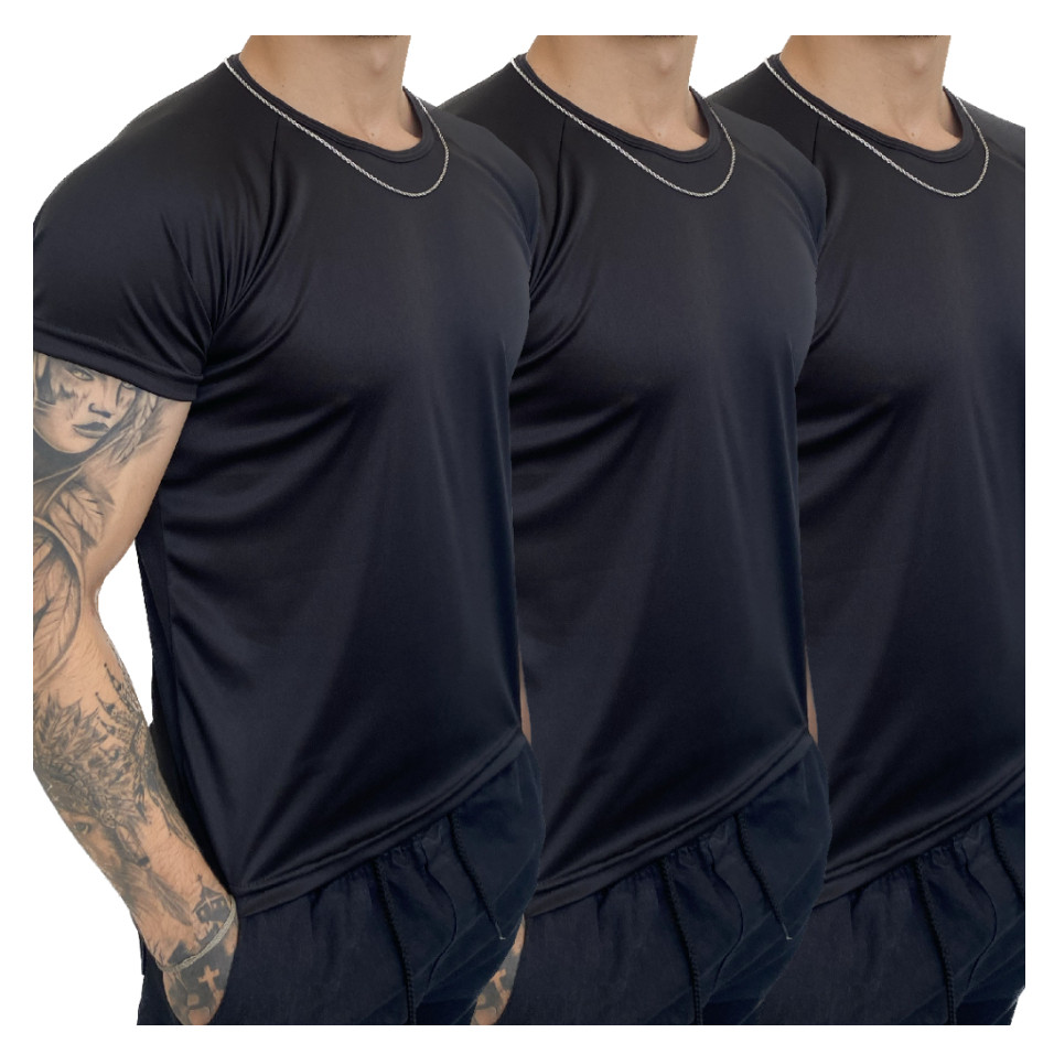Kit com 3 Camiseta Dry Fit Masculina Poliester Academia Corrida