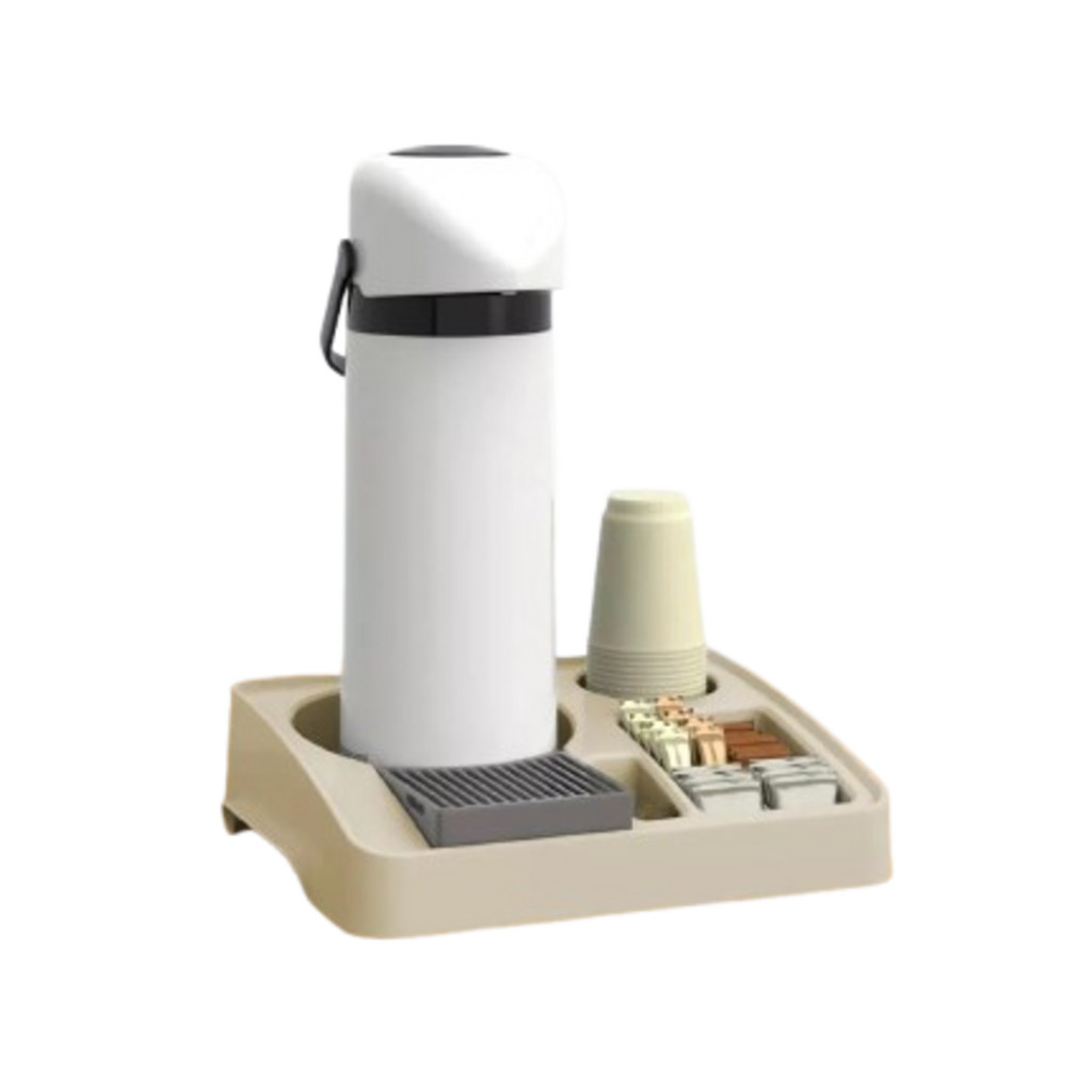 Kit Bandeja Café Organizadora Bege + Garrafa Térmica 1,8l Branca Unitermi