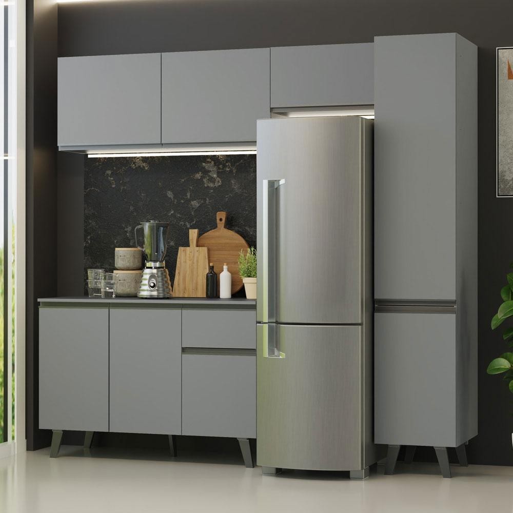 Armário de Cozinha Completa 220cm Cinza Nice Madesa 03 - Home & Living