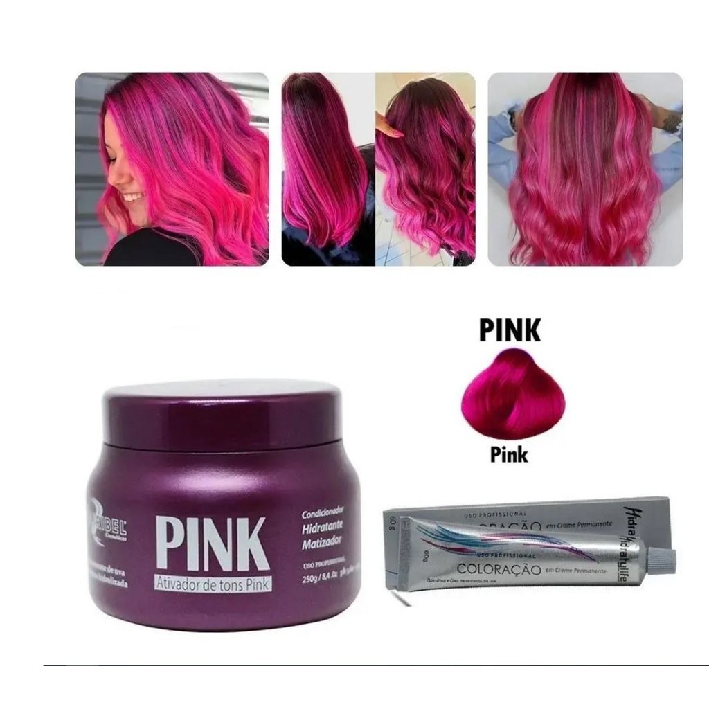 Kit Cabelo Pink Matizador 250g Tinta 60g Ox 20 volumes  90ml - Mairibel / Hidratylife