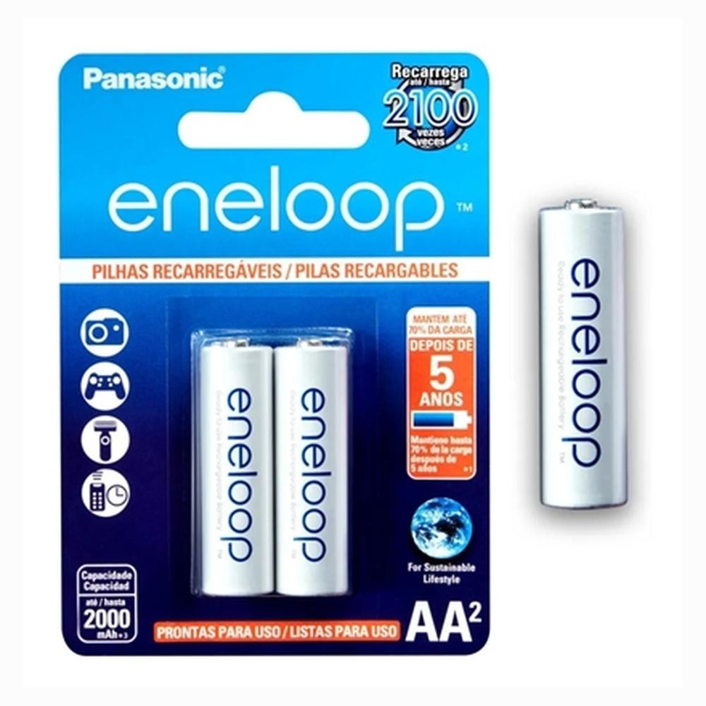 PILHA RECARREGAVEL PANASONIC AA 1,2V 2000MAH ENELOOP CARTELA 2 UNIDADES