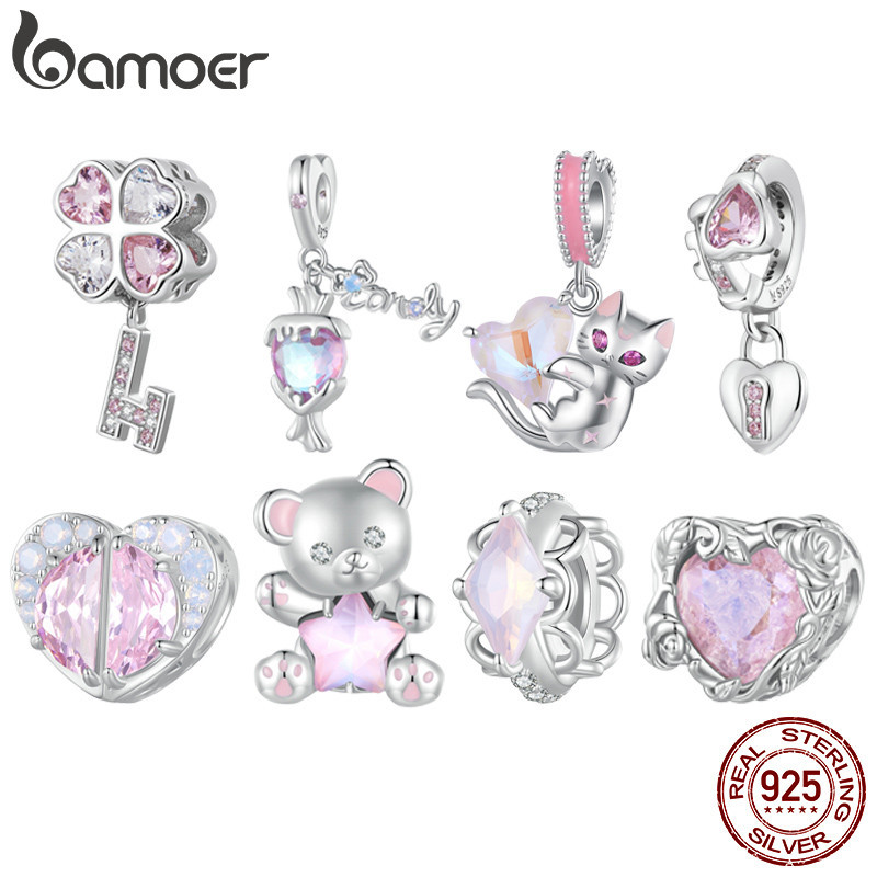 Bamoer Charme Urso Estrela Rosa Prata 925 para Pulseira Casal em Oferta na Shopee