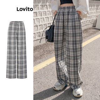 Lovito Casual Calça Feminina Estampa Gingham Amarrada com Bolso L70AD054 (Multicor)