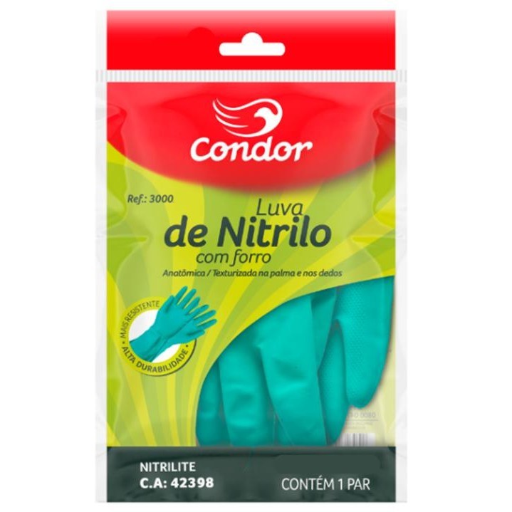 Luva de Nitrilo com Forro Nitrílica 3000/3 Tamanho GG Condor