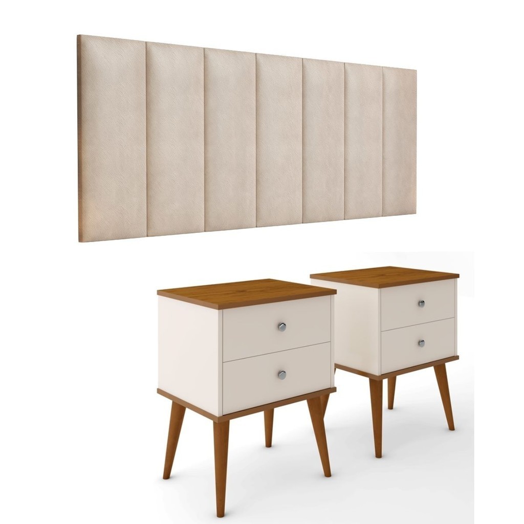 Conjunto Quarto Berlim 1,60 Cabeceira Cama queen 1,60 Com 2 Mesas de Cabeceira berlim off white