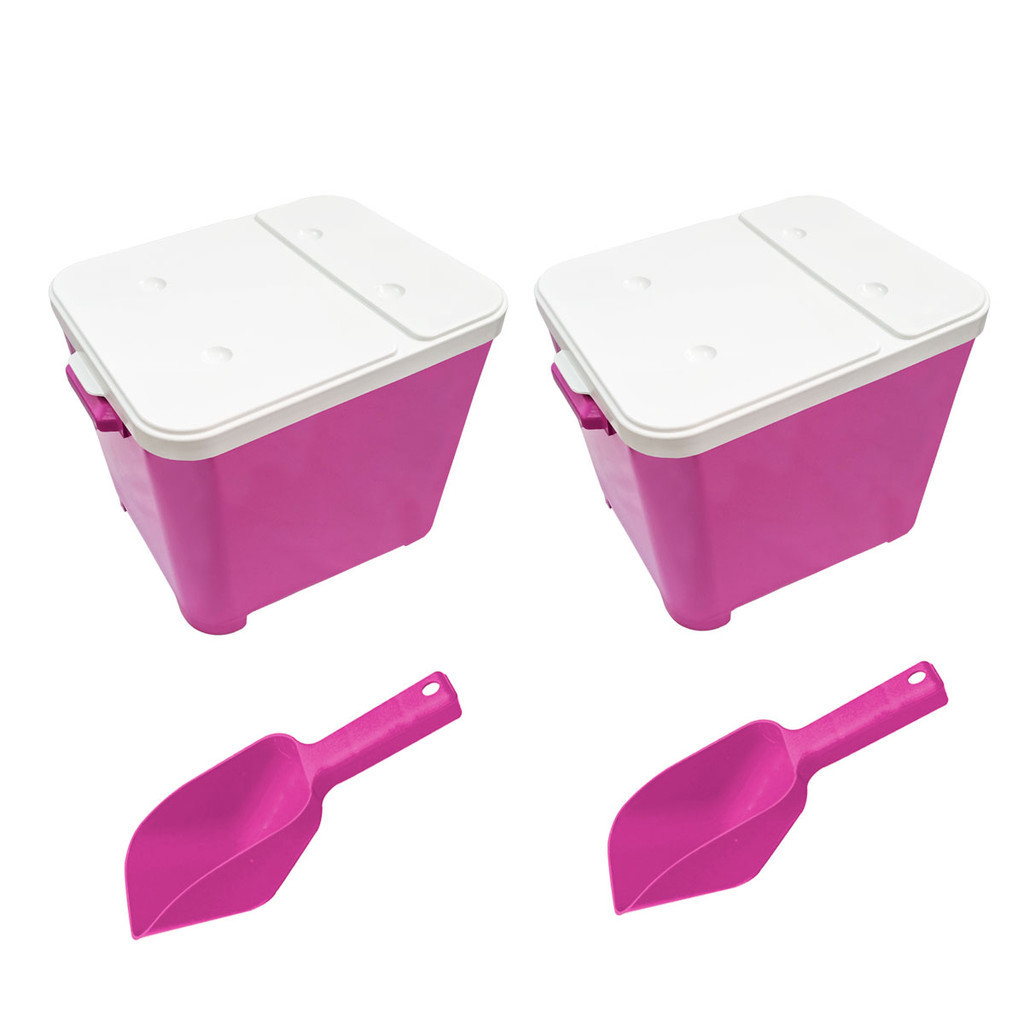 Kit 2 Dog Canister Armazenador de Guardar Ração Cachorro Gato 15Kg e 2 Pá Dosadora Furacão Pet Rosa.