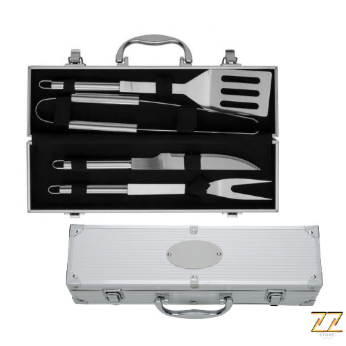 Kit Churrasco Profissional Inox C/ Maleta Churrasqueiro
