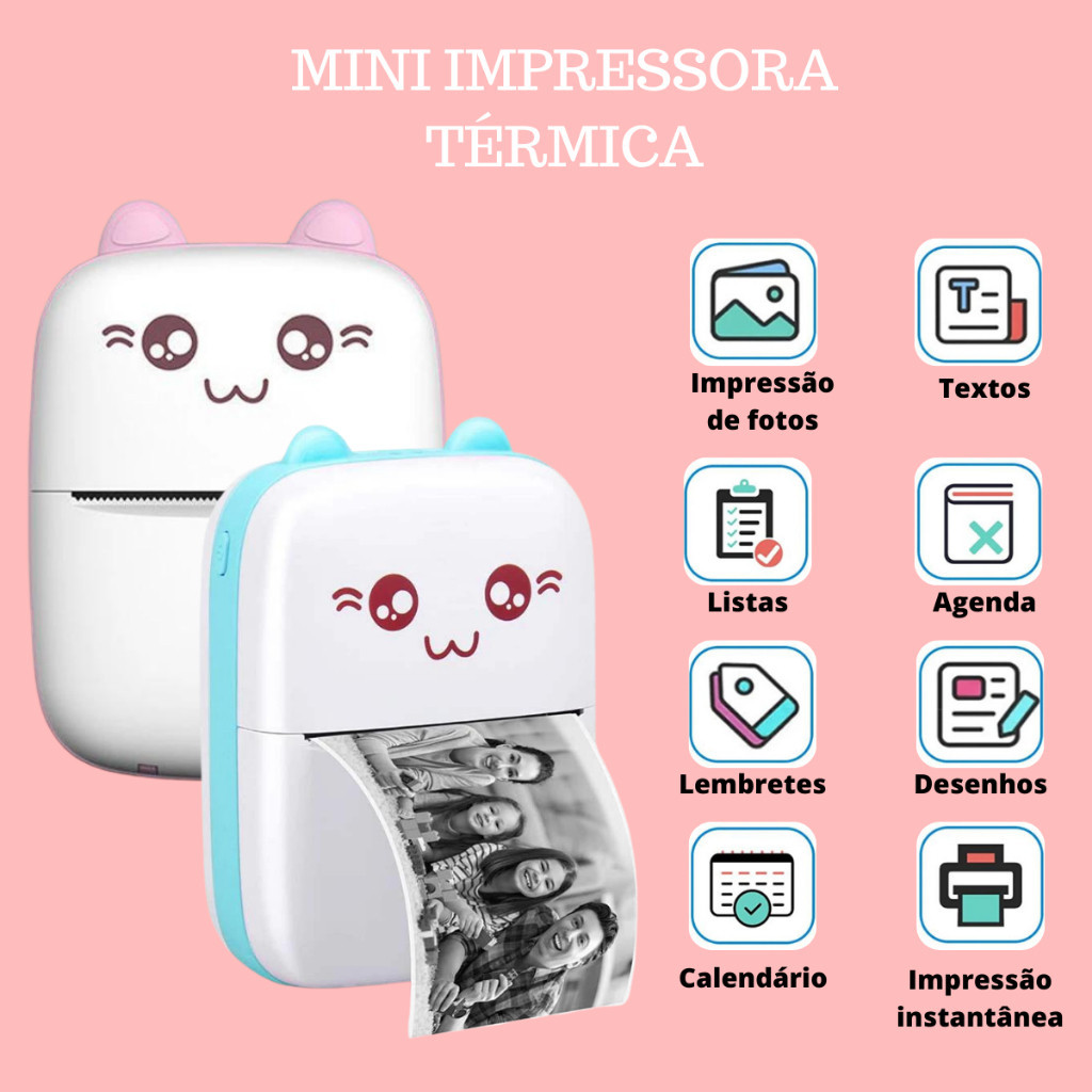 Mini Impressora Térmica Portátil Dos Desenhos Animados Da Foto Impressora De Impressão Sem Fio Bluetooth Para Android Ios