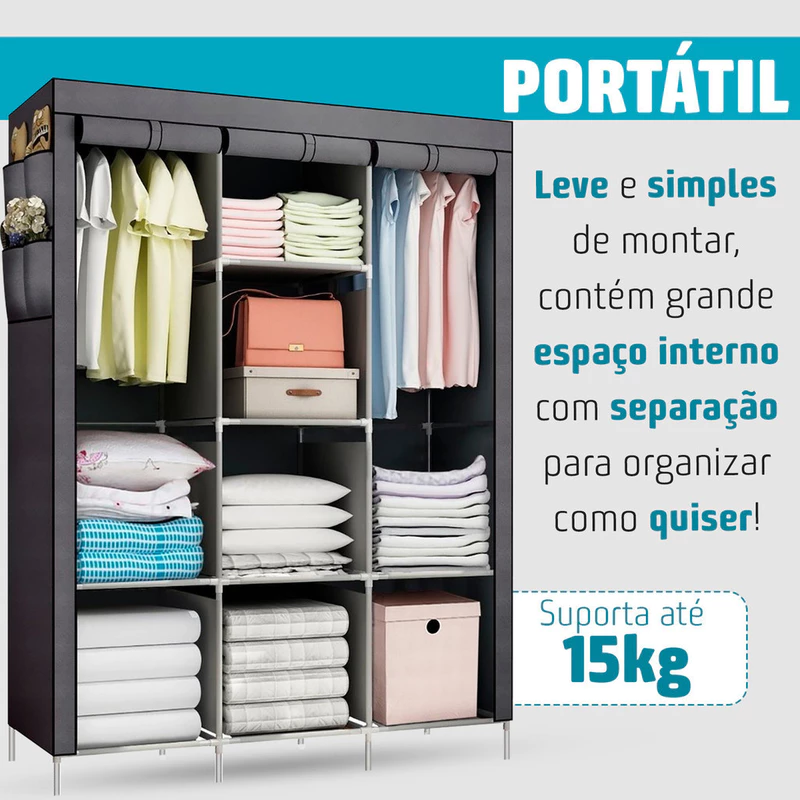 Guarda-Roupa Armário Dobrável Portátil com Cabideiro — foto 5