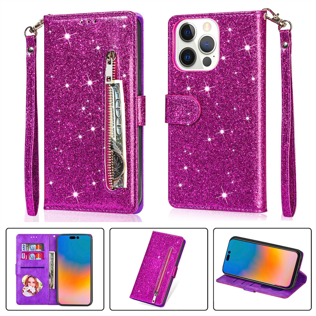 Samsung Galaxy A57 A37 A06 A07 A17 A16 A26 A36 A56 A15 A25 A35 A55 A14 A34 A54 A53 Glitter Zipper Carteira Capa Celular