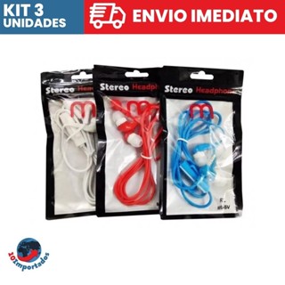 Kit 3 Unidades Fone de ouvido colorido headset com fio, entrada de 3.5mm SEM MICROFONE