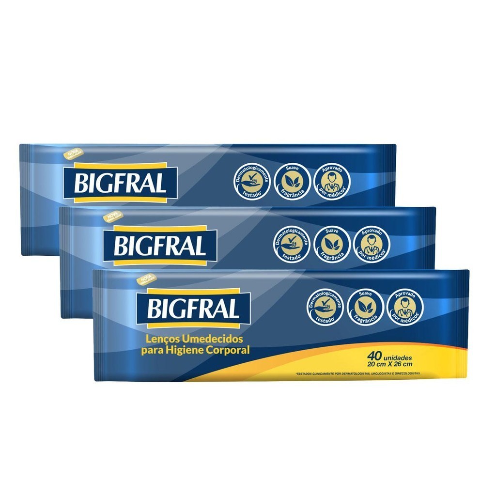Kit 3 Toalhas Umedecidas Bigfral Suave Fragrância com 40un cada em Oferta na Shopee
