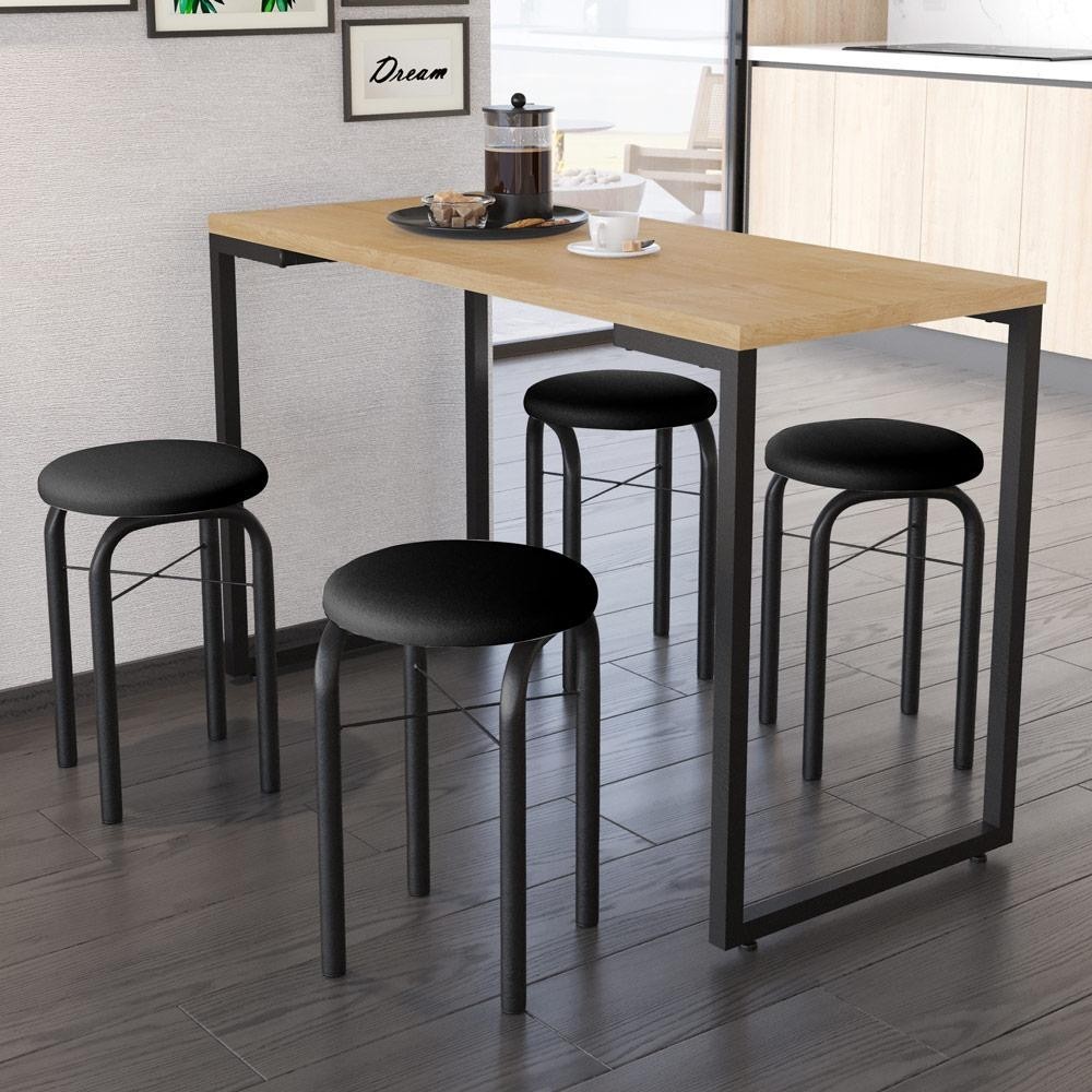 Conjunto Mesa de Cozinha Prattica Industrial 120cm com 4 Banquetas F02 Nature/Preto - Mpozenato em Oferta na Shopee