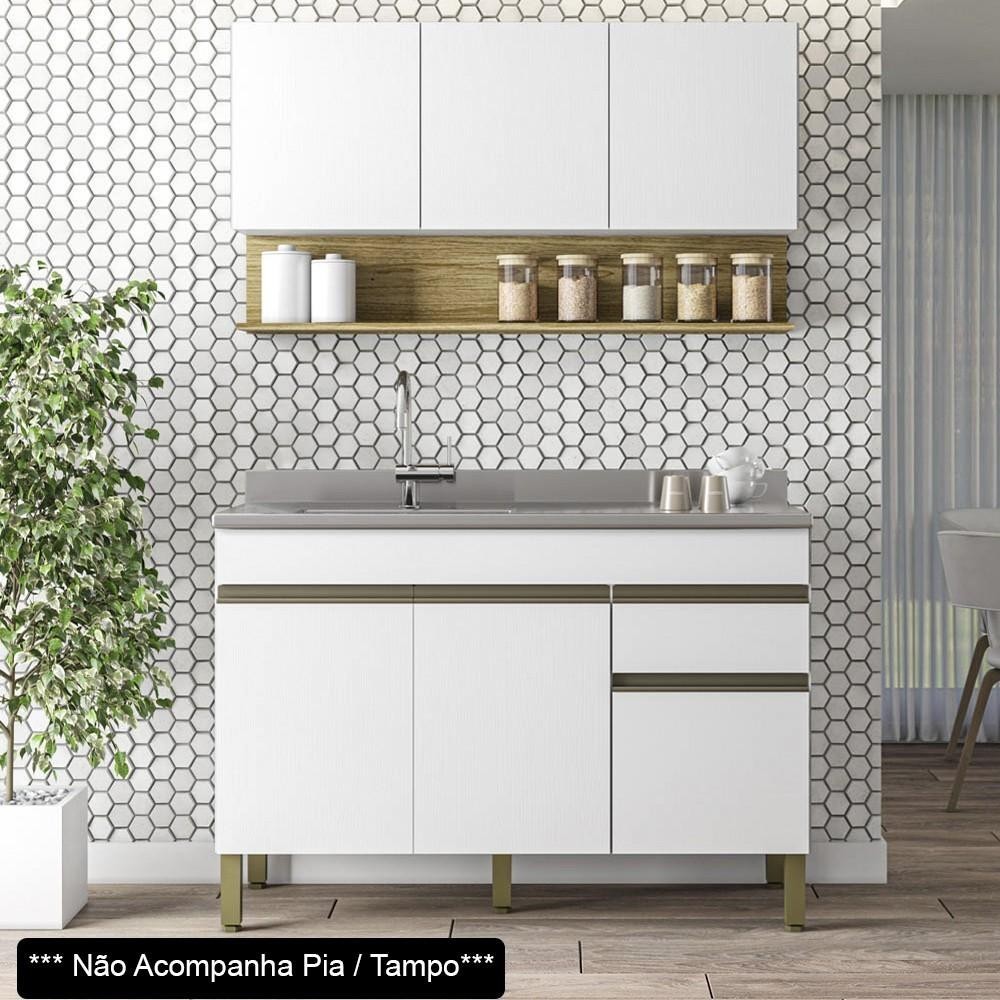 Armário de Cozinha com Balcão sem Tampo 120cm Lina Z06 Supremo/Freijó - Mpozenato em Oferta na Shopee