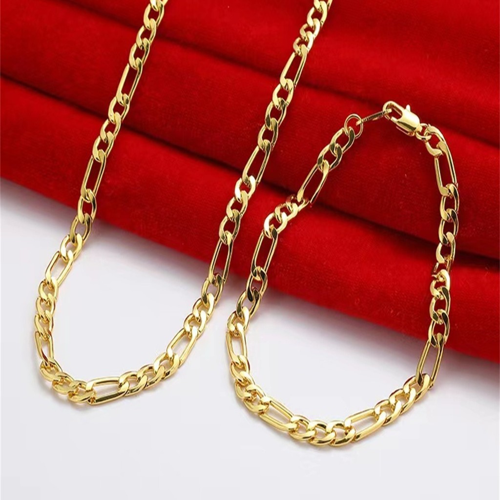 Conjunto de Corrente e Pulseira Aço Folheada Ouro 5mm em Oferta na Shopee