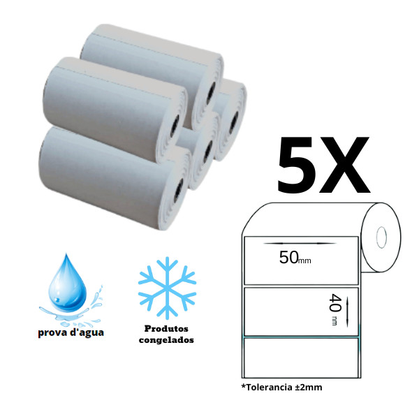5 ROLO ETIQUETA PROVA DAGUA MINI IMPRESSORA XD-210 - 50X40