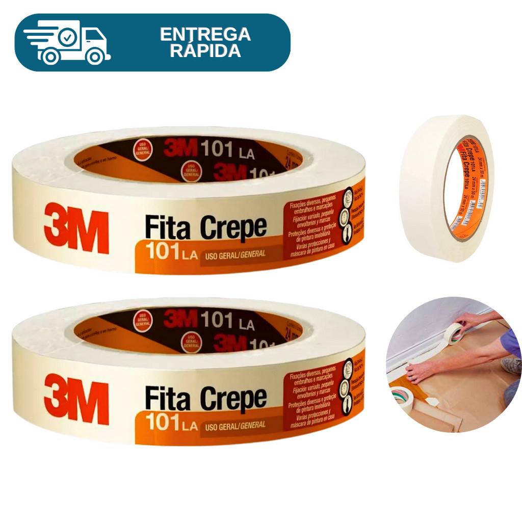 Kit 2 Fita Crepe Branca 3M 101LA 50 Metros - 18mm 24mm e 48mm Uso Geral Adevisa Marcação Paredes