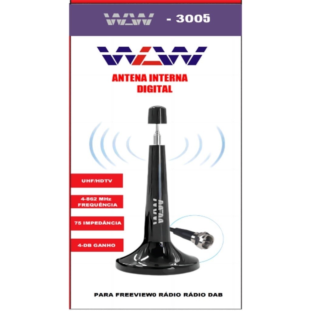 Antena Digital Televisao Hdtv Interna Fio 5 metro  Base Ima 4k 2k full hd