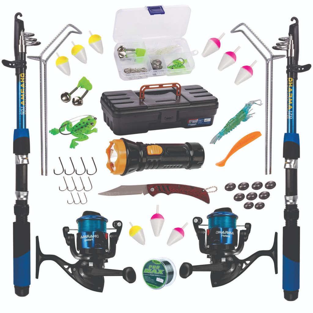 KIT BARATO COMPLETO 2 VARAS + 2 MOLINETES + LANTERNA + MALETA + CANIVETE + SUPORTE + ITENS, PROMOÇÃO