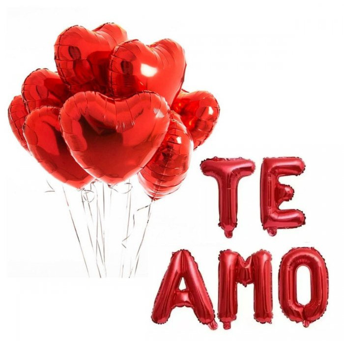 Kit Balão Letra Te Amo + Corações 22 cm Vermelho para Dia Dos Namorados, Casamento, Declar...