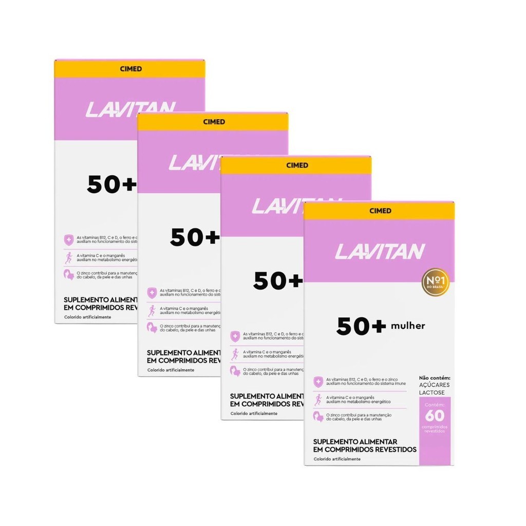 Kit Lavitan 50+ Mulher Suplemento Alimentar 60 Cápsulas 4 Unidades