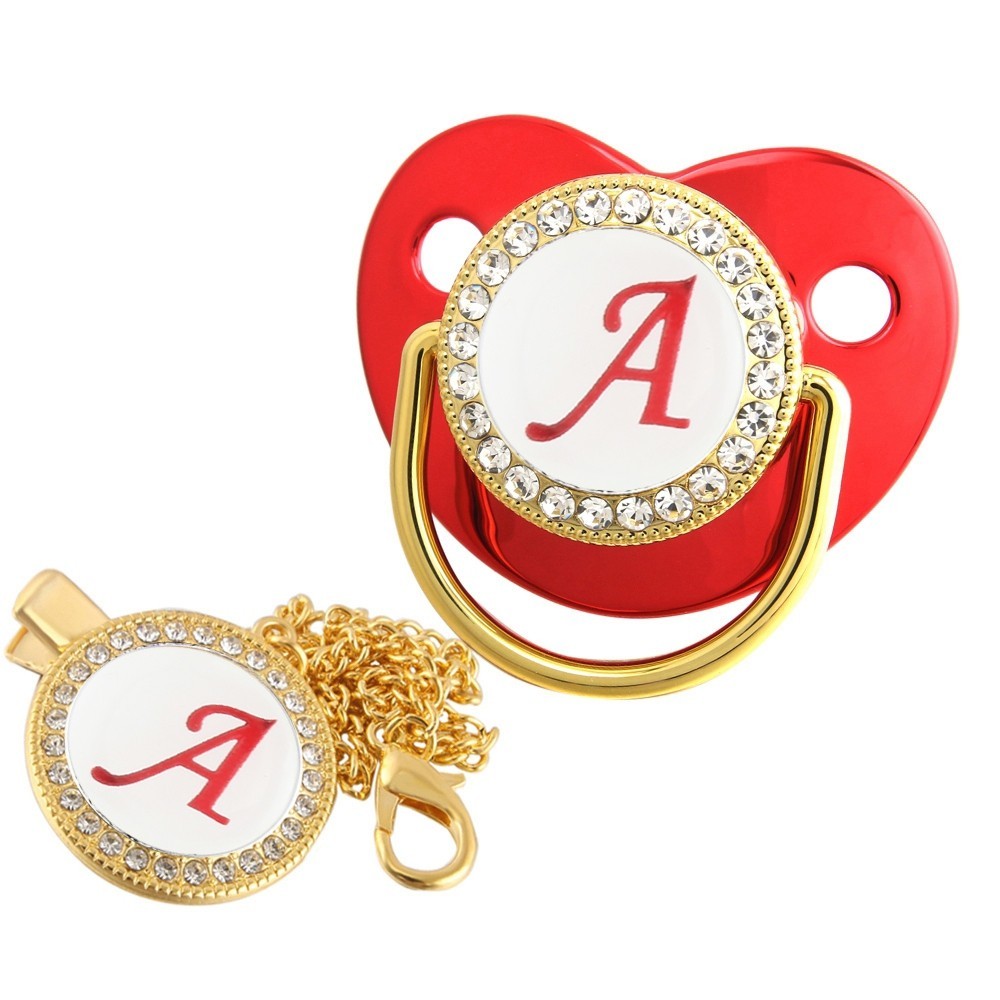 26 Carta Inicial Baby Pacifier Vermelho Com Corrente De Mamilos De Silicone BPA Free