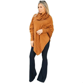 Blusa Tricot Feminina Poncho Bico Manga Longa Soltinho Inverno