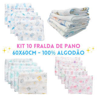 Fraldas de pano kit com 10 unidades 60x60cm 100% algodão Minasrey Bebê Babete Toalinha Ba…