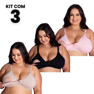 Kit 3 Sutiãs Amamentação Cotton Plus Size Ajustáveis Fácil Confortável Grande em Oferta na Shopee