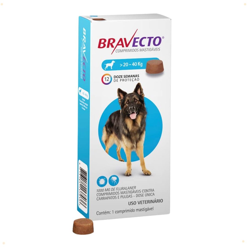 Antipulgas Bravecto para Cães 1000mg - 20 a 40kg MSD