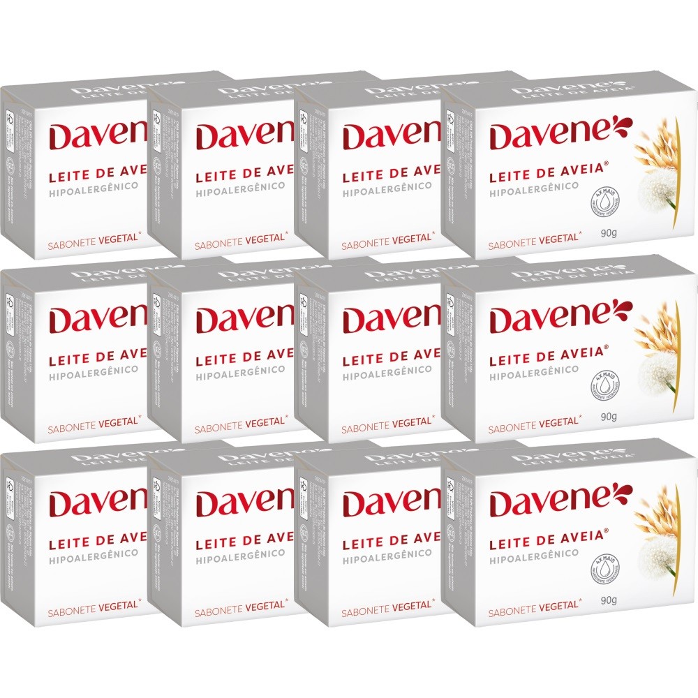 12UN Sabonete Vegetal Leite Aveia Hipoalergenico 90g Davene