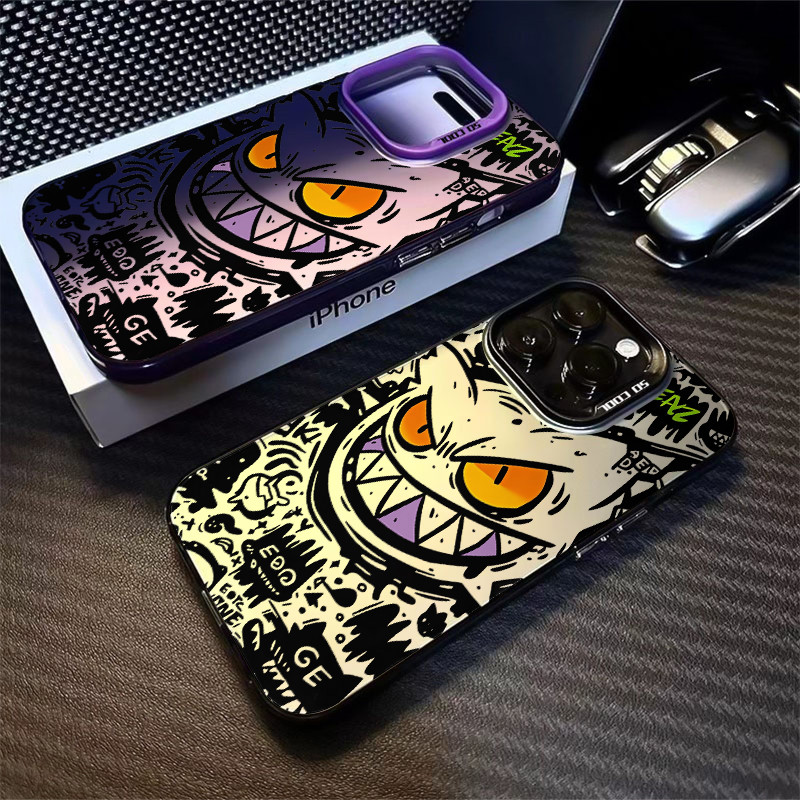 Capinha Anti-Impacto Gengar Temática Pokémon Estilo Grafite para iPhone 11 12 13 15 14 16 Pro Max Xr Xs Max 7 8 Plus