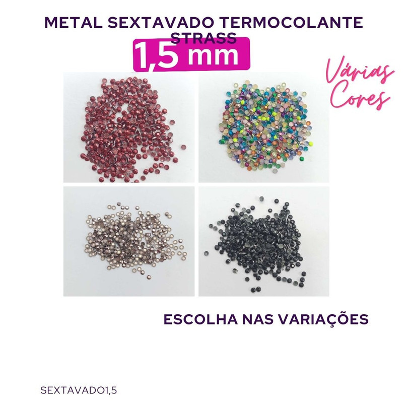 25g Metal Sextavado Termocolante 1,5mm para Unha Rhinestone Nail Pedrarias Strass Hotfix Sextavado1,5-25g