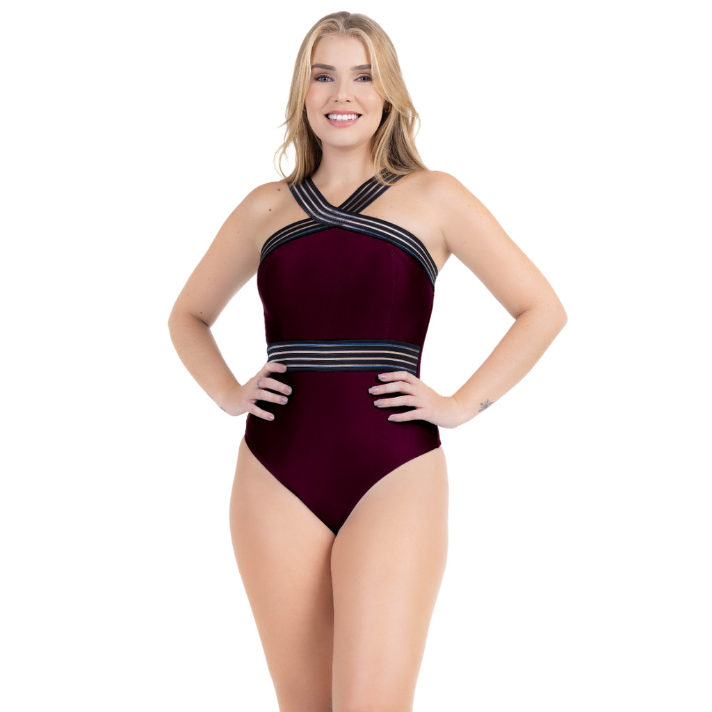 Maiô Body Elástico Praia Detalhe Cintura Maiô Transparência Feminino Modela Cintura