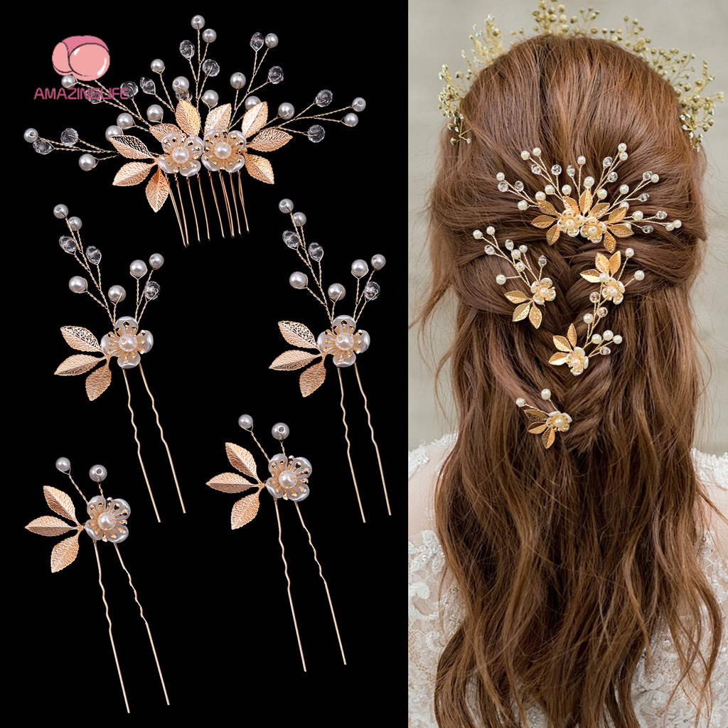 Requintado Ouro/Prata Artesanal 3D Metal Flor Pérola Pente Grampos De Cabelo-Luxo Elegante Placa De Noiva Cocar em Oferta na Shopee