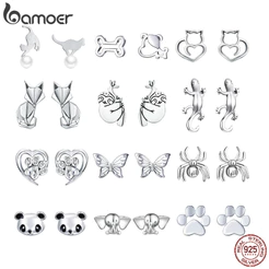 BAMOER 925 Prata Sterling Gato Fofo Brincos De Gota De Bola Mulher Pérola De Concha De Jóias Presente
