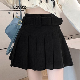 Lovito Casual Saia Feminina Lisa com Cinto LNE29382 (Damasco/Preto)