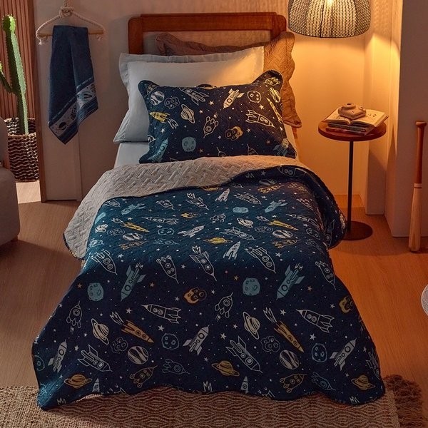 Kit Cobre-Leito Casal 3 peças microfibra Galáxia