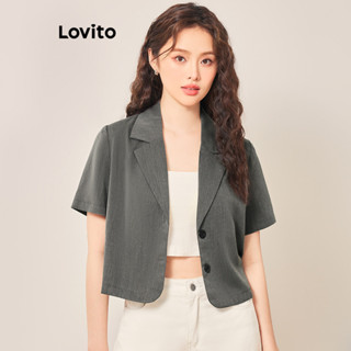 Lovito Casual Blazer Feminino Liso com Botão L70AD124 (Cinza Escuro)