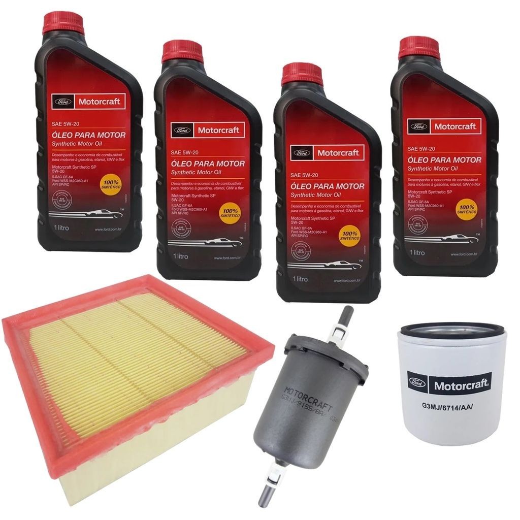 Kit Revisão 4 Litros de Óleo 5W20  100% Motorcraft + Filtros de óleo+Combustível+Ar Ford Ka Ecosport New Fiesta 2014 a 2018
