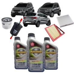 Kit Revisão 3 Litros de Óleo Texaco Havoline 0W20 Sintético + Filtros Argo Cronos Mobi Uno Motores 1.0 / 1.3 Firefly 3 Cilindros