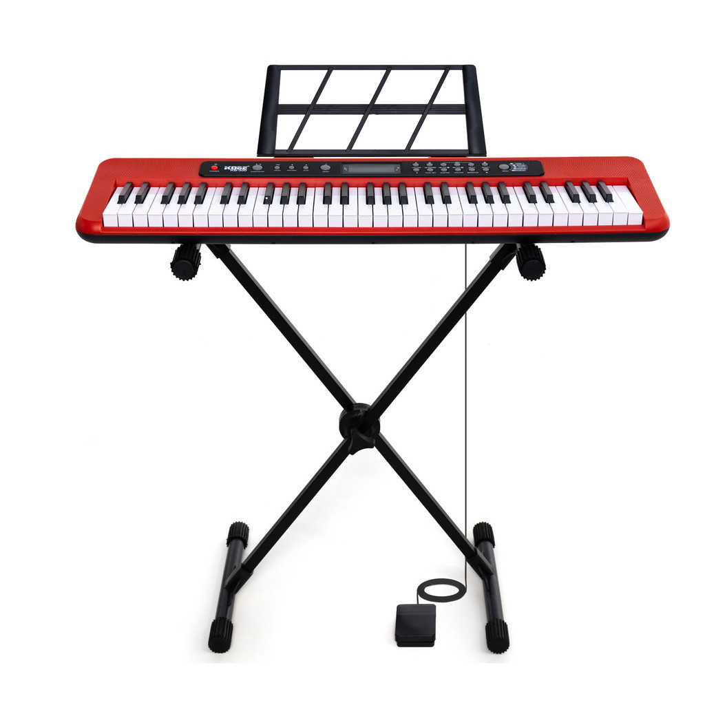 Kit Teclado Musical Kobe KB-300 5/8 61 Teclas com Sensibilidade ao Toque com Pedal Sustain e Suporte
