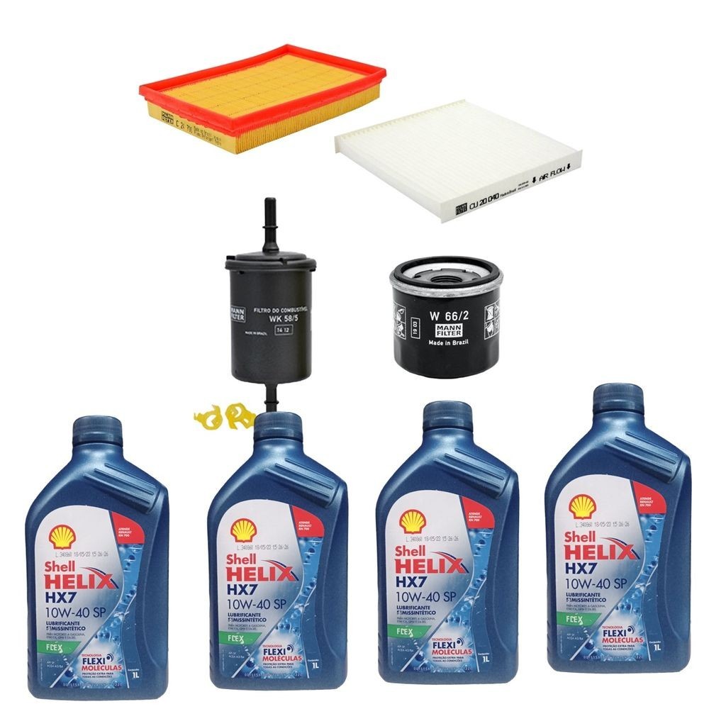 Kit Revisão 4 Litros de Óleo Shell Helix 10W40 Semi Sintético + Kit de Filtros Mann Filter Renault Kwid 1.0 12V SCE Flex 2017 em diante em Oferta na Shopee