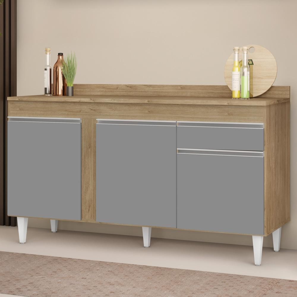 Balcão Gabinete para Pia com Tampo 150cm 3 Portas 1 Gaveta Dakota Castanho/Cinza - Lumil em Oferta na Shopee