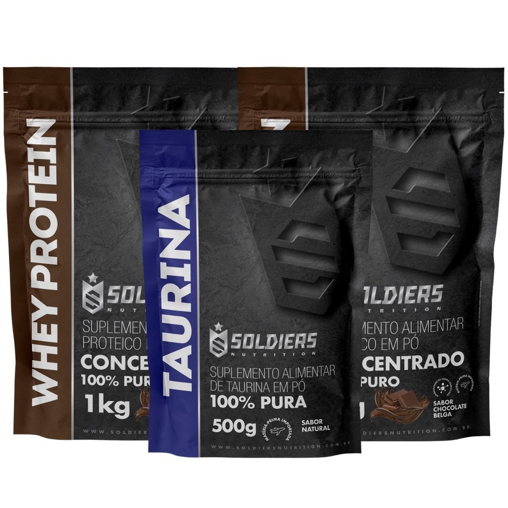 Kit: Whey Protein Concentrado 2kg + Taurina 500g Soldiers Nutrition Proteína Muscular em Oferta na Shopee