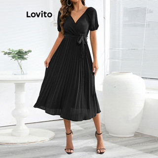Lovito Vestido Boho Liso Franzido Com Renda Para Mulheres LNL34080 (Vermelho/Verde/Preto)