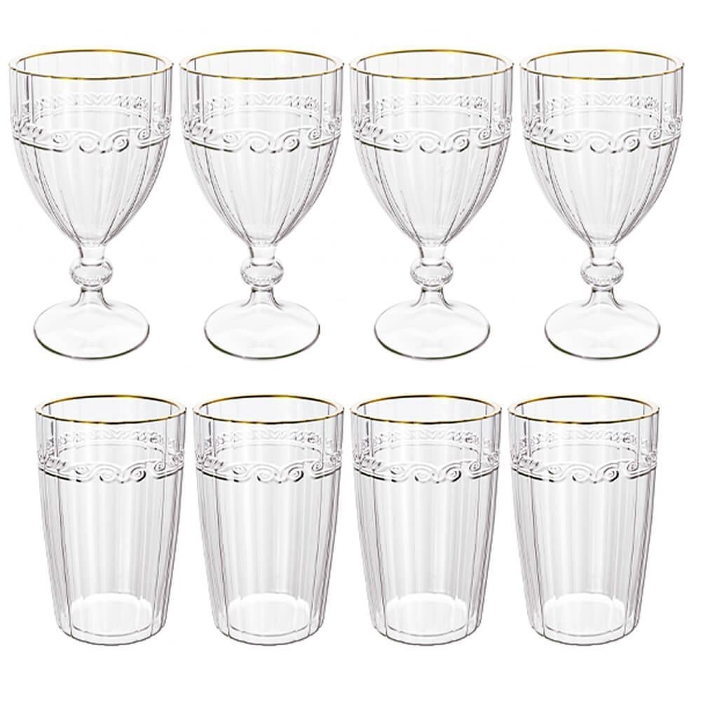 Jogo de Taças e Copos de Cristal Imperial Fio de Ouro 8 peças - Lyor em Oferta na Shopee